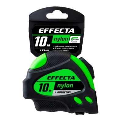Рулетка Effecta Nylon 10м/25 мм с магнитом, автостопом, лентой нейлон 581025 в Москве