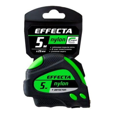 Рулетка Effecta Nylon  5м/25 мм с магнитом, автостопом, лентой нейлон 580525 в Москве